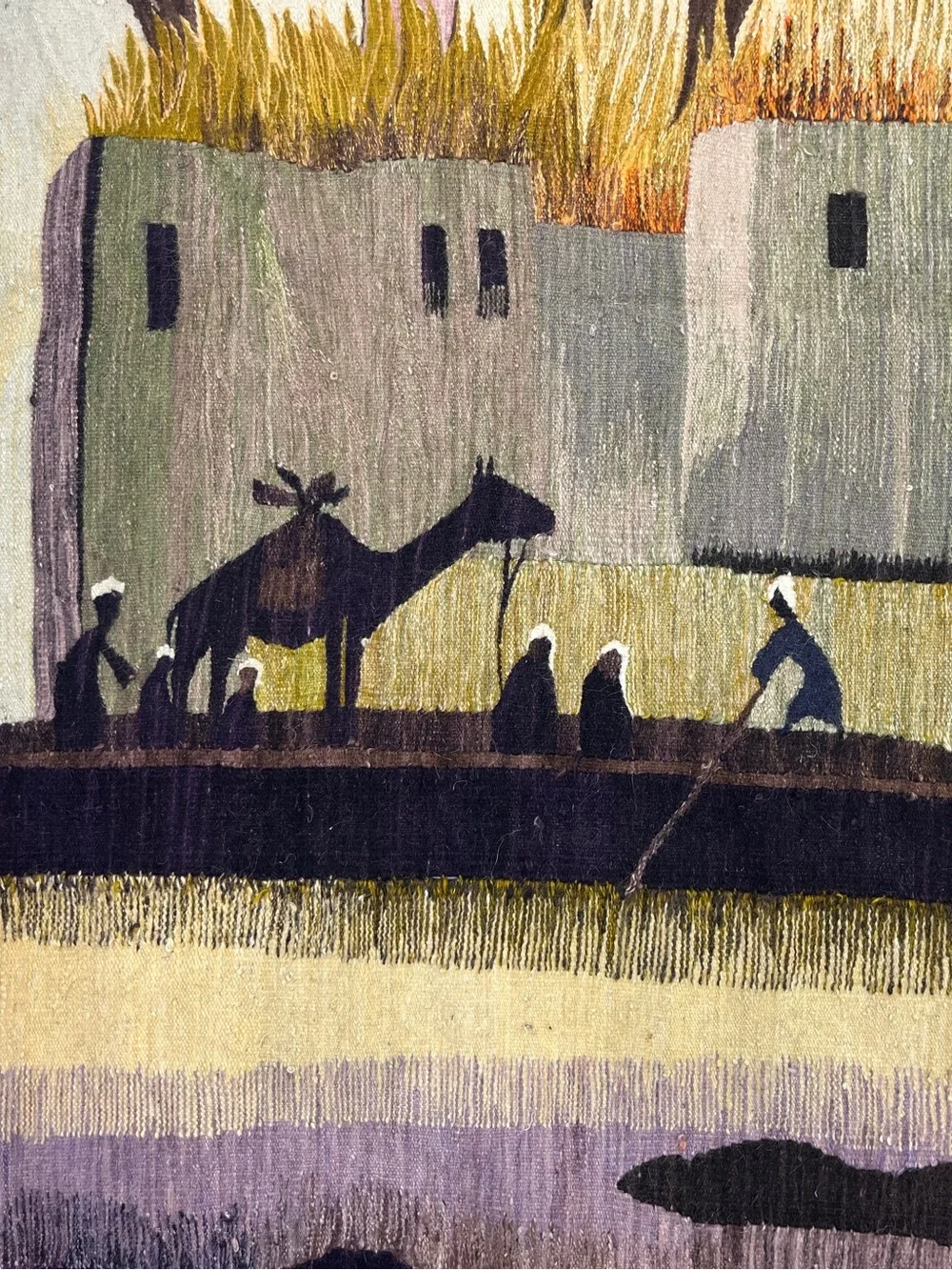 Handwoven Scenic Tapestry Wall Decor in Pastel Greens and Pinks 58x82”